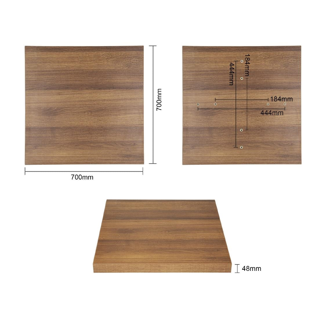 Plateau de table carré Bolero 700mm effet bois chêne rustique - Bolero - GR330