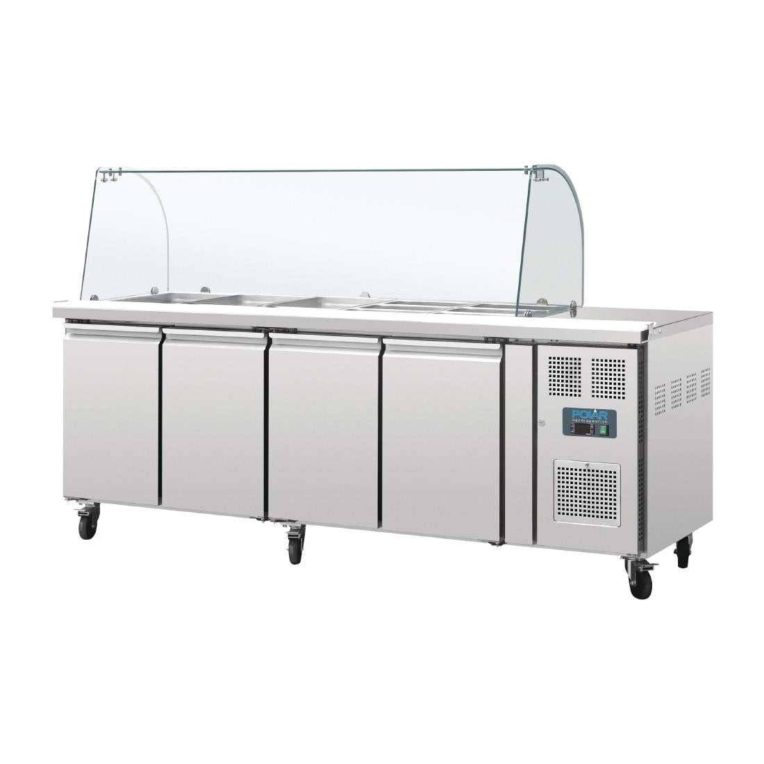 Comptoir de préparation réfrigéré GN avec pare-haleine Polar Série U 4 portes - Polar - CT395
