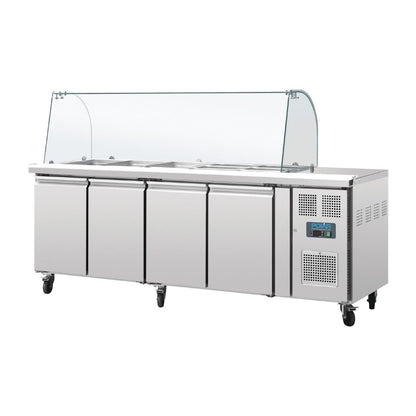 Comptoir de préparation réfrigéré GN avec pare-haleine Polar Série U 4 portes - Polar - CT395