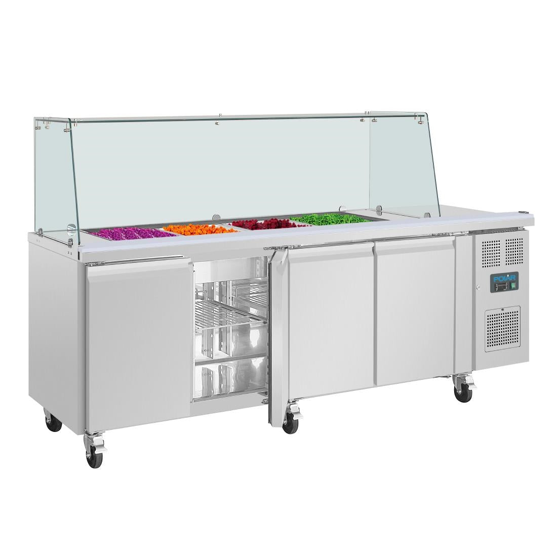 Comptoir à salade GN avec pare-haleine carré Polar Série U 4 portes - Polar - UA019