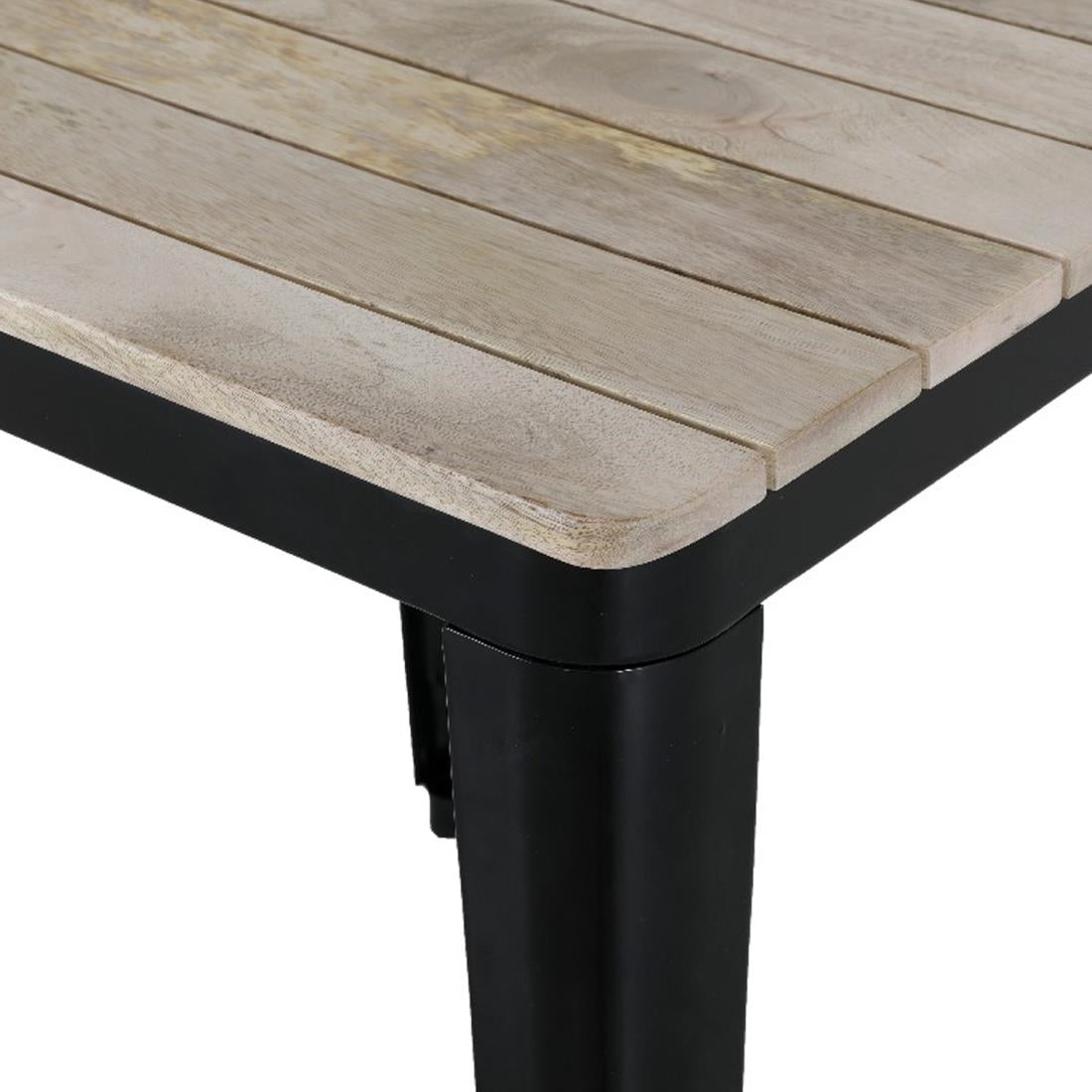 Table à manger à plateau à lattes en bois de manguier et piètement noir Bolero Bistro 650 mm - Bolero - HZ812