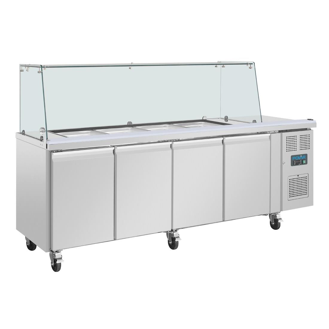 Comptoir à salade GN avec pare-haleine carré Polar Série U 4 portes - Polar - UA019