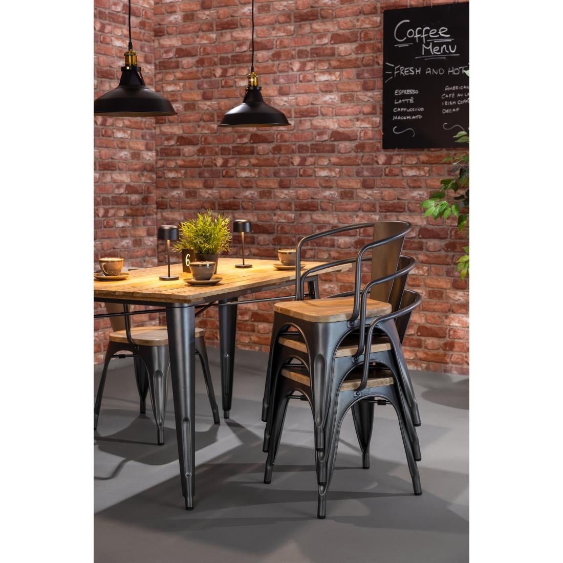 Table à manger à plateau à lattes en bois de manguier et piètement gris acier Bolero Bistro 1200 mm - Bolero - HZ811