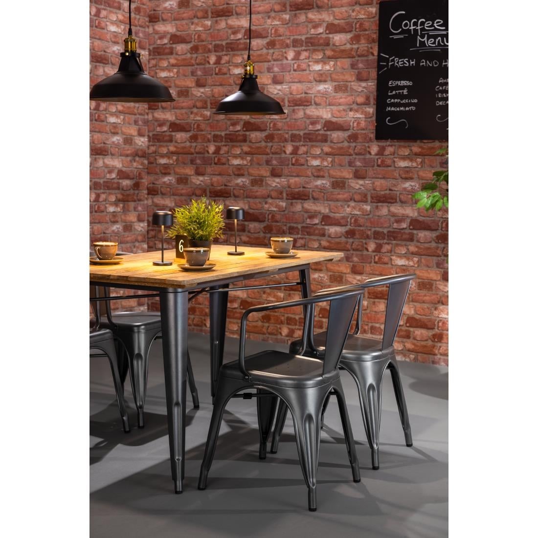 Table à manger à plateau à lattes en bois de manguier et piètement gris acier Bolero Bistro 1200 mm - Bolero - HZ811