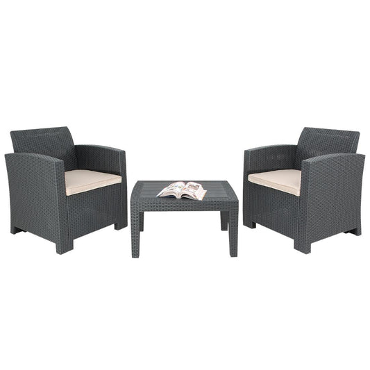 Ensemble fauteuils et table en rotin PP Bolero gris - Bolero - DR309