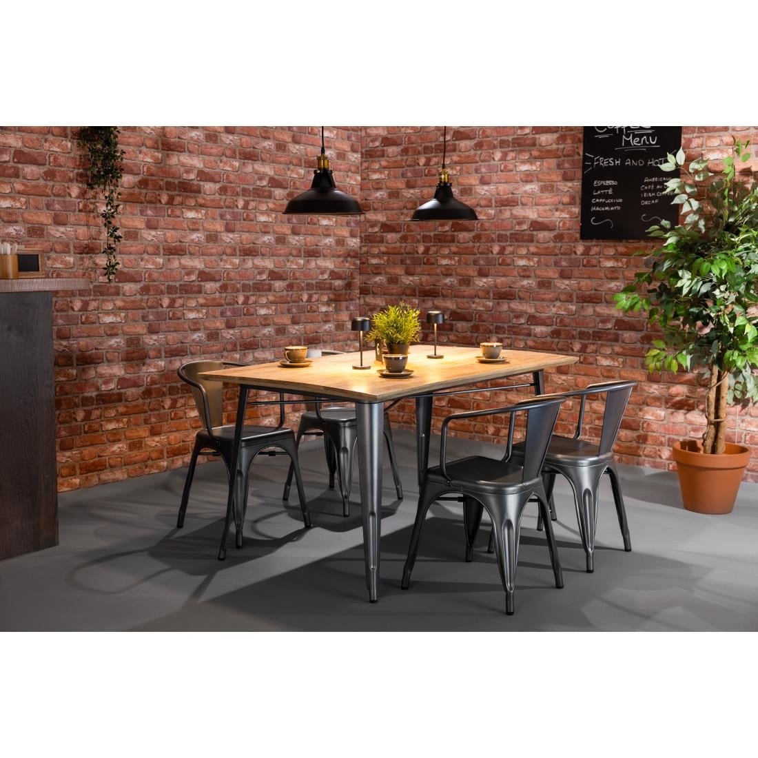 Table à manger avec plateau en bois de manguier lisse et piètement gris acier Bolero Bistro 1450 mm - Bolero - HZ809