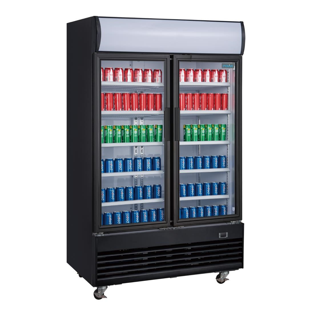 Vitrine réfrigérée positive 2 portes battantes avec caisson lumineux Polar Série G 950L noire - Polar - GM813
