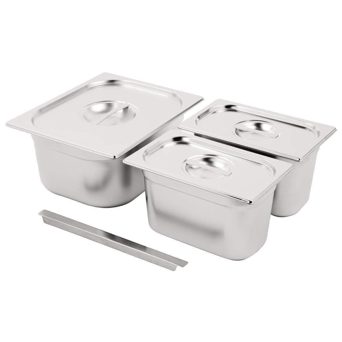 Ensemble de bacs GN 1/2 et 2 x 1/4 inox avec couvercles Vogue - Vogue - SA244