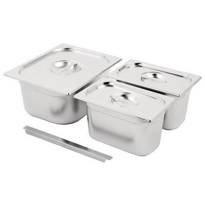 Ensemble de bacs GN 1/2 et 2 x 1/4 inox avec couvercles Vogue - Vogue - SA244