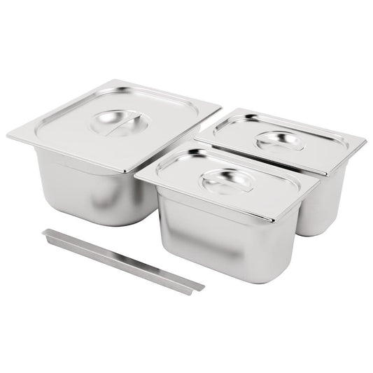 Ensemble de bacs GN 1/2 et 2 x 1/4 inox avec couvercles Vogue - Vogue - SA244
