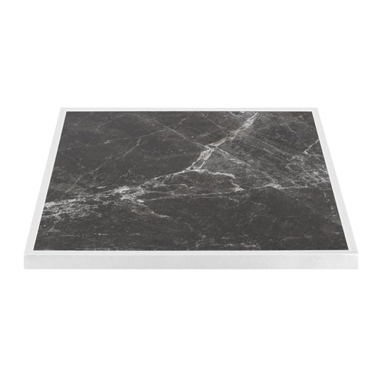 Plateau de table extérieur carré en verre trempé Bolero effet granit foncé bord blanc 700 mm - Bolero - FU516