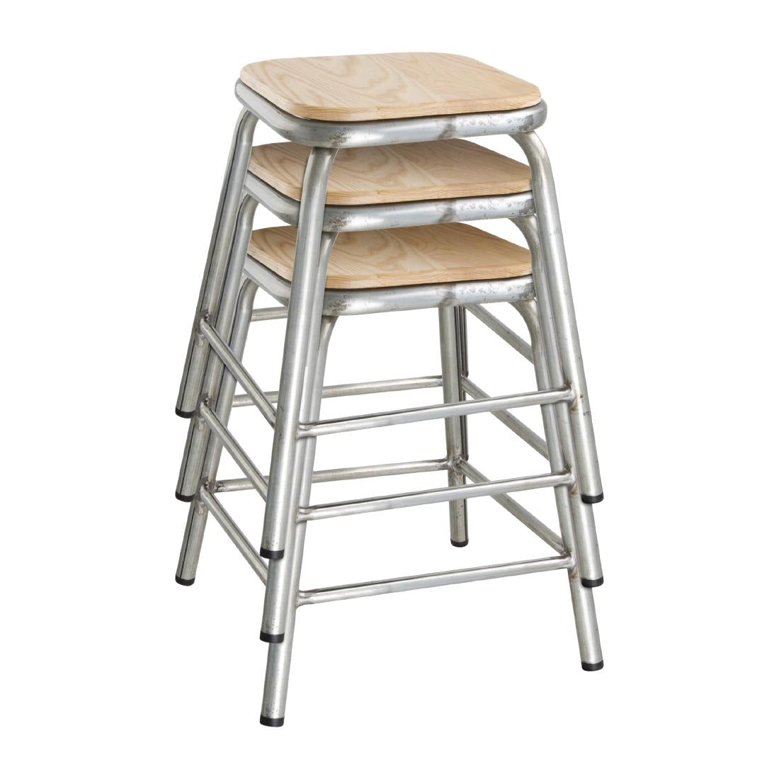 Tabouret bas en acier galvanisé avec assise en bois Bolero Cantina (lot de 4) - Bolero - DE478
