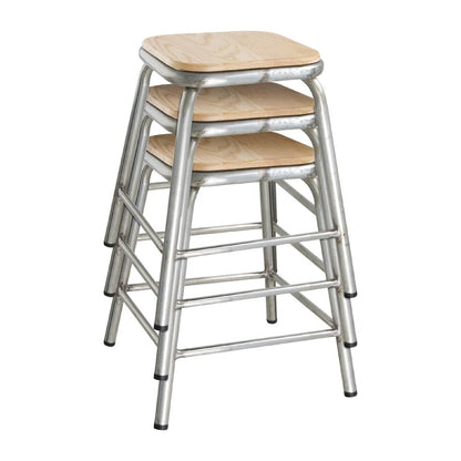 Tabouret bas en acier galvanisé avec assise en bois Bolero Cantina (lot de 4) - Bolero - DE478