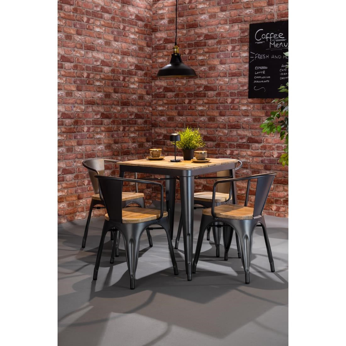 Fauteuils gris acier à dossier incurvé avec assise en bois Bolero Bistro (lot de 4) - Bolero - HZ805