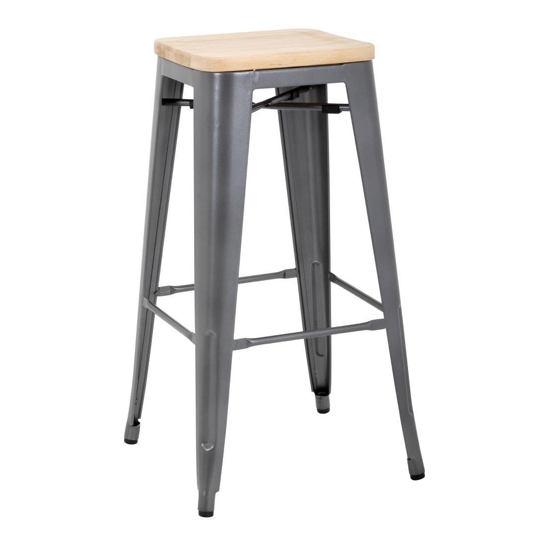 Tabouret bistro haut en acier gris avec assise en bois Bolero (lot de 4) - Bolero - GM639