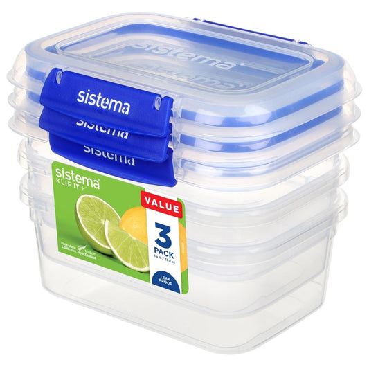 Boîtes alimentaires rectangulaires Sistema Klip It Plus 1L (lot de 3) - Sistema - CH254