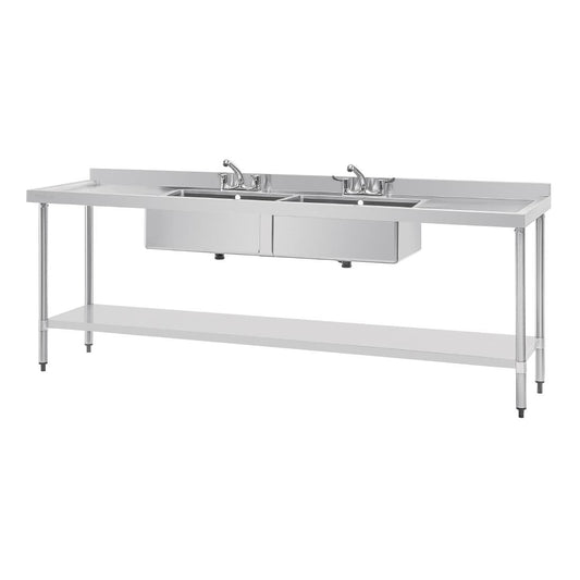 Plonge double en acier inoxydable avec deux égouttoirs Vogue 2400mm - Vogue - U910
