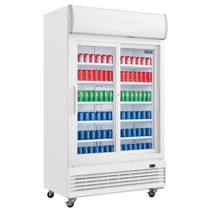 Armoire réfrigérée 2 portes vitrées coulissantes avec caisson lumineux Polar Série G 950L - Polar - GE581