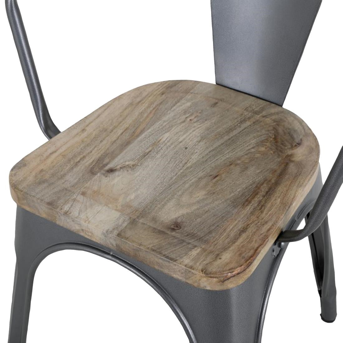 Fauteuils gris acier à dossier incurvé avec assise en bois Bolero Bistro (lot de 4) - Bolero - HZ805
