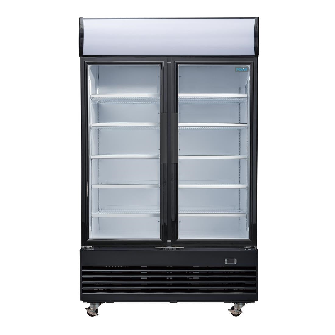 Vitrine réfrigérée positive 2 portes battantes avec caisson lumineux Polar Série G 950L noire - Polar - GM813