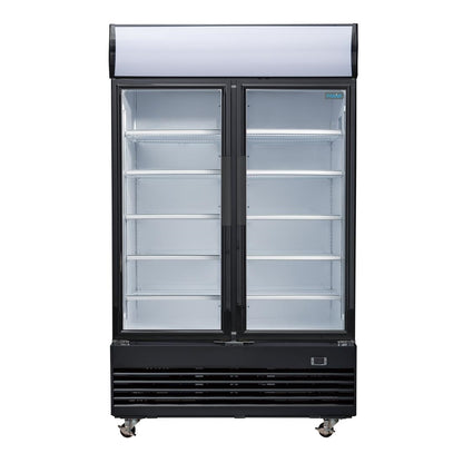 Vitrine réfrigérée positive 2 portes battantes avec caisson lumineux Polar Série G 950L noire - Polar - GM813