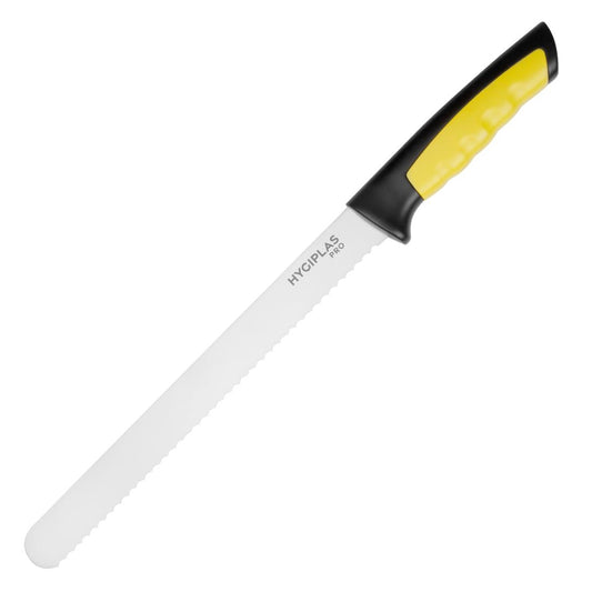 Couteau à trancher denté Hygiplas Pro jaune 25cm - Hygiplas - JD218