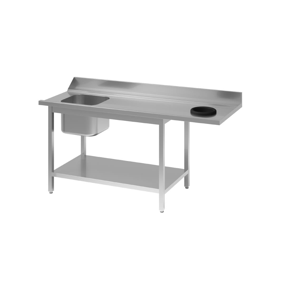 Table d'entrée lave-vaisselle inox avec bac à gauche TVO dosseret et tablette inférieure Gastro M 850x1400x700mm - Gastro M - DS466