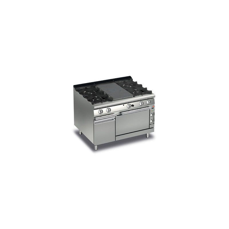 Fourneau - 4 feux vifs gaz + 1/2 plaque coup de feu sur four gaz + placard neutre - Gamme Queen 900 - Nosem