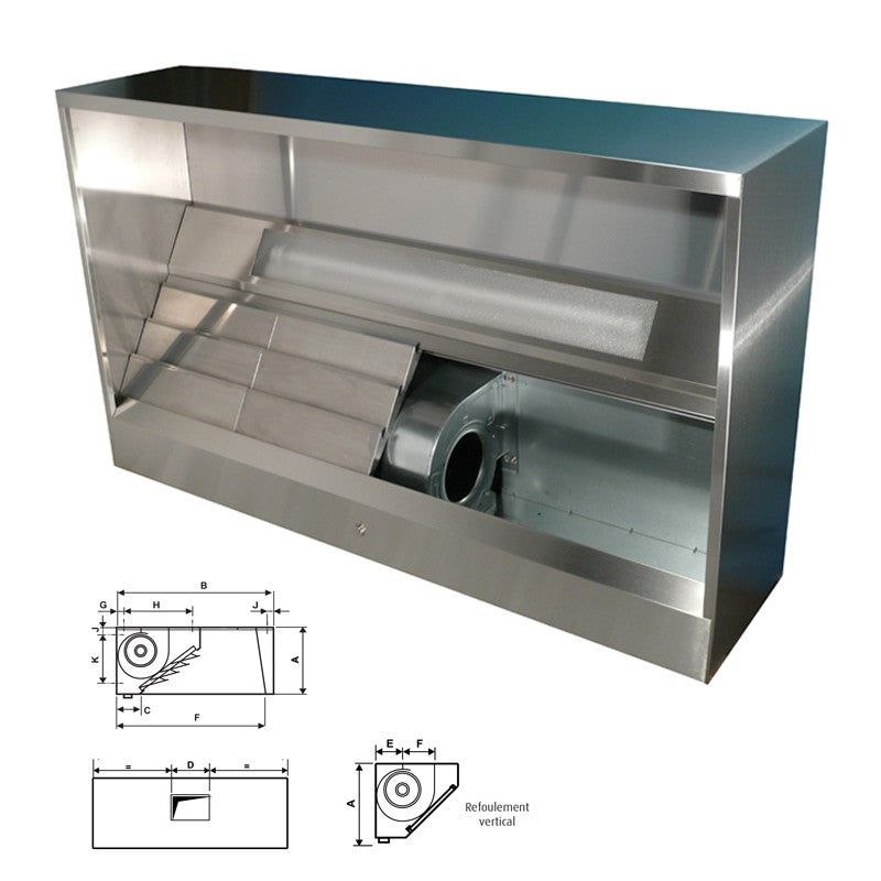 Hotte dynamique spéciale laverie - Avancée 938 mm - Longueur - 1500 mm, réfoulement vertical - Furnotel