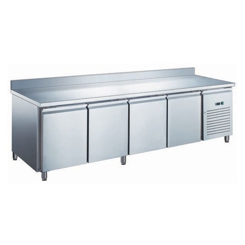 Table réfrigérée inox positive avec évaporateur ventilé - 4 portes - 553 litres - Avec dosseret - Furnotel