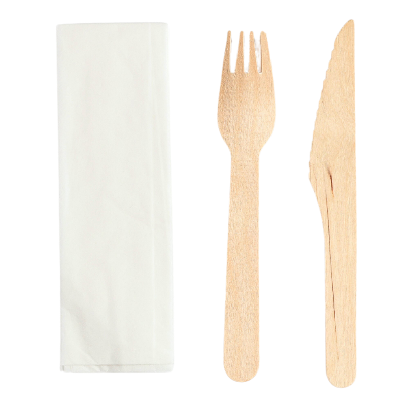 Set de Couverts en Bois 3 Pièces : Couteau, Fourchette , Serviette - Lot de 250 - vue 2