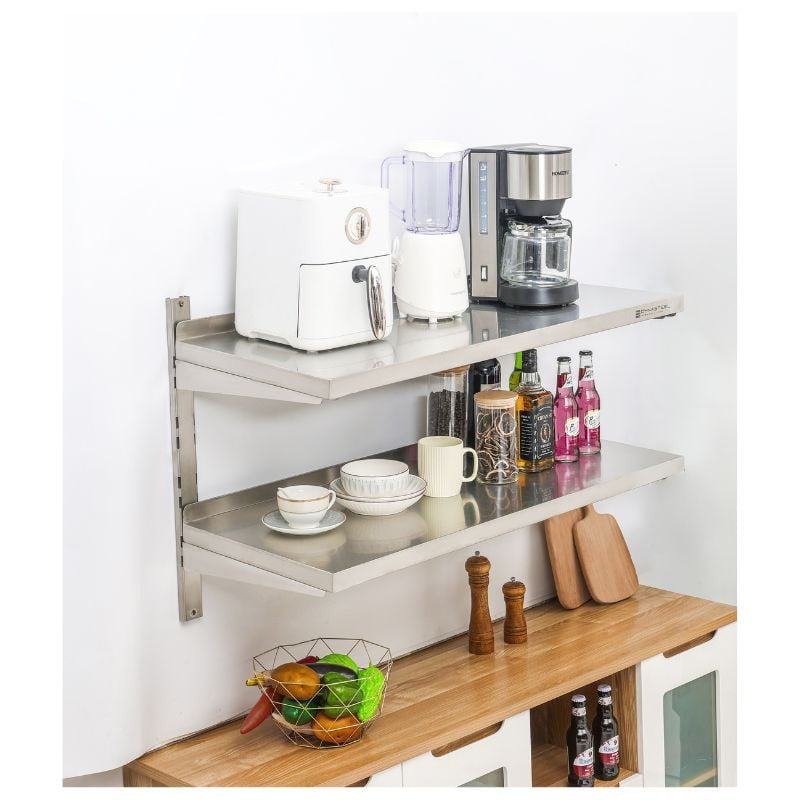 Etagère Murale en Inox sur Crémaillères 2 Niveaux  - L 1000 x P 400 mm - vue 2