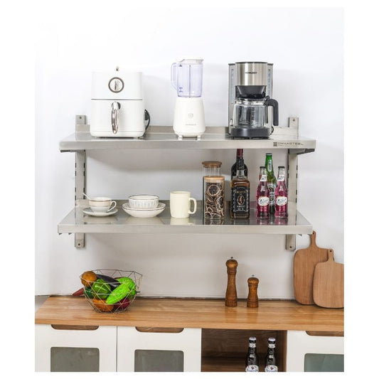 Etagère Murale en Inox sur Crémaillères 2 Niveaux  - L 1000 x P 400 mm