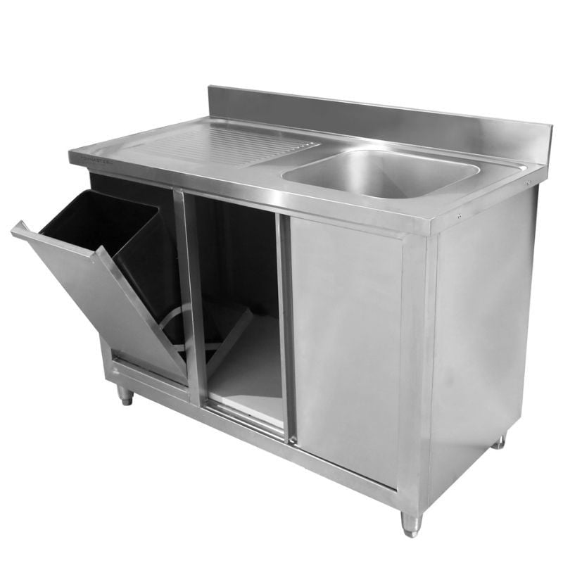 Meuble Plonge 1 Bac avec Dosseret et Poubelle - 1200 x 600 mm - vue 4
