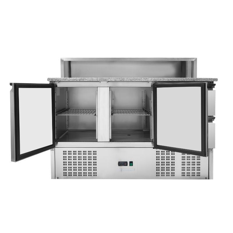 Meuble à Pizza Réfrigéré Toit Inox 8 x GN1/6 - 2 Portes et 2 Tiroirs - vue 3