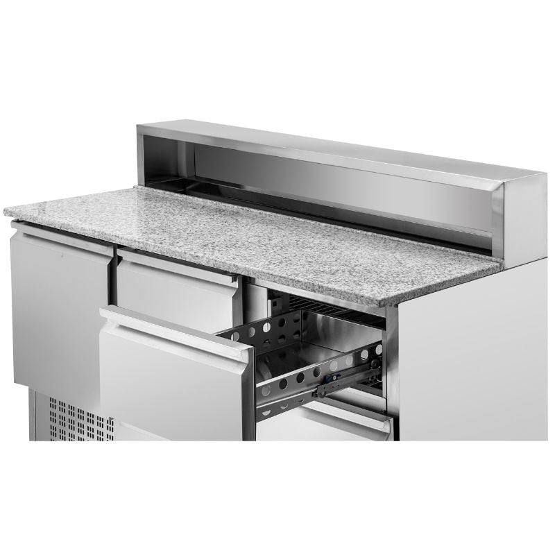 Meuble à Pizza Réfrigéré Toit Inox 8 x GN1/6 - 2 Portes et 2 Tiroirs - vue 2