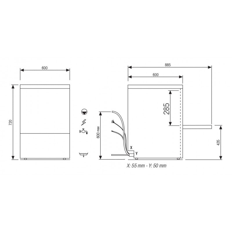 Lave-vaisselle - STEELTECH V1 - Panier 500 x 500 mm - Avec pompe de vidange - Sans adoucisseur - Colged