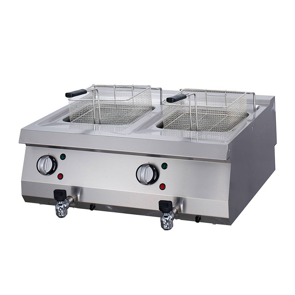 friteuse - 2 x 12 L - unité double - profondeur 70 cm - avec robinet de vidange - électrique