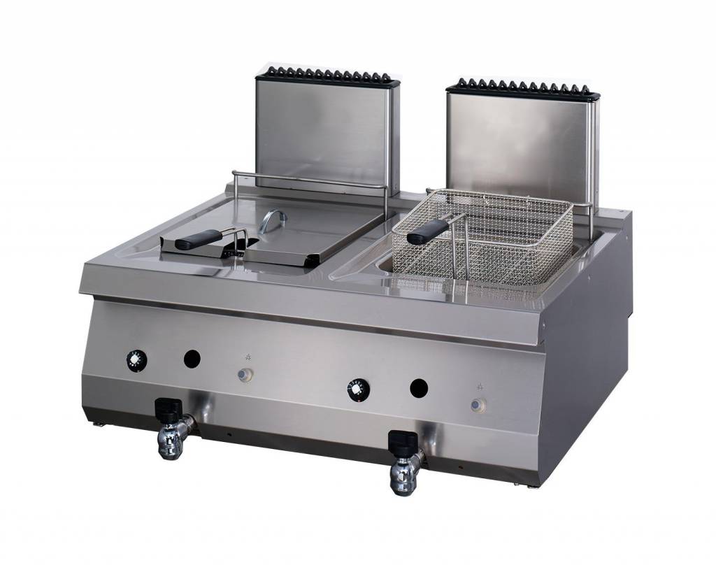 friteuse - 2 x 12 L - unité double - profondeur 70 cm - avec robinet de vidange - gaz