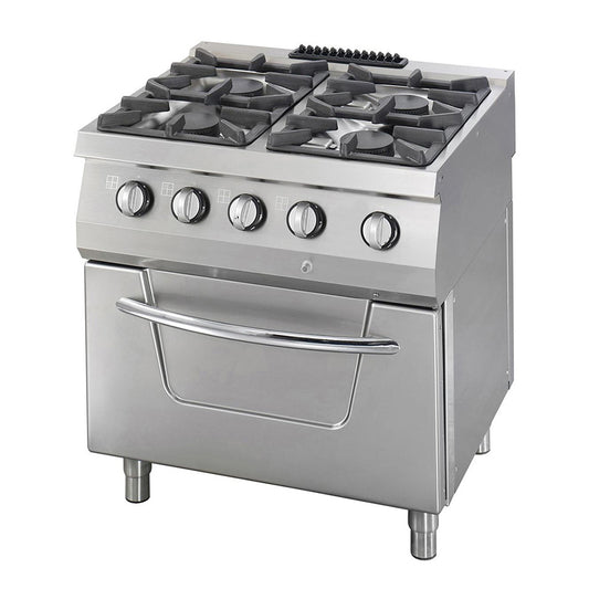 Cuisinière à gaz 37 kW - 4 brûleurs + four GN - unité double - gamme 700 (prof. 70 cm)