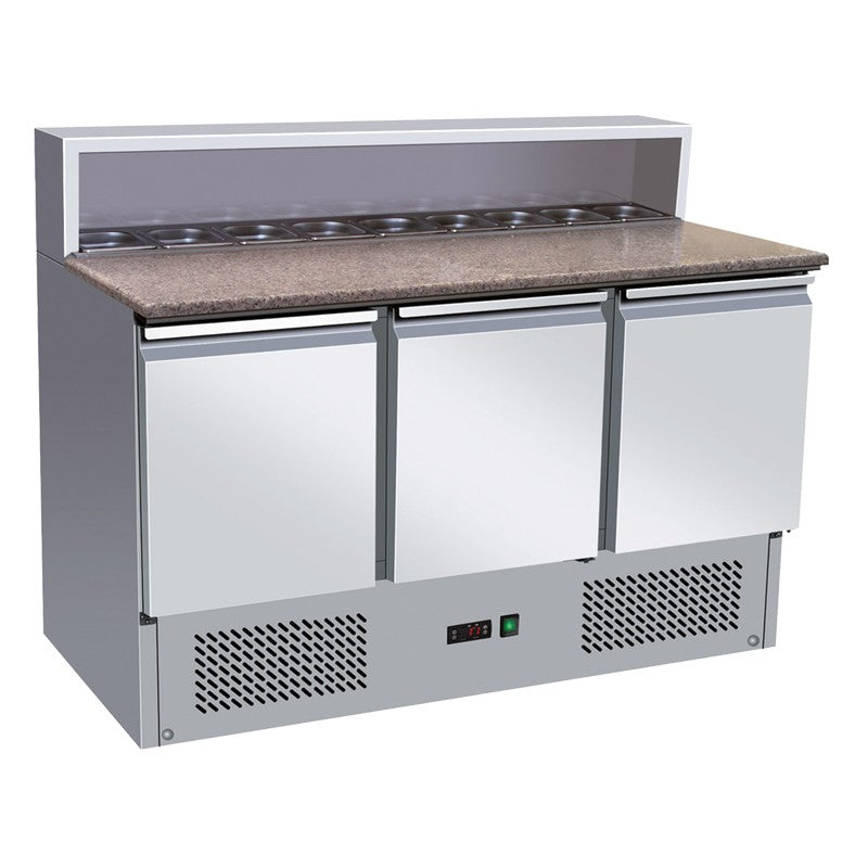 Mini table à pizza positive +2/+8°C GN 1/1 - 3 portes - 400 litres - Dessus granit - Prof. 700 mm - Nosem