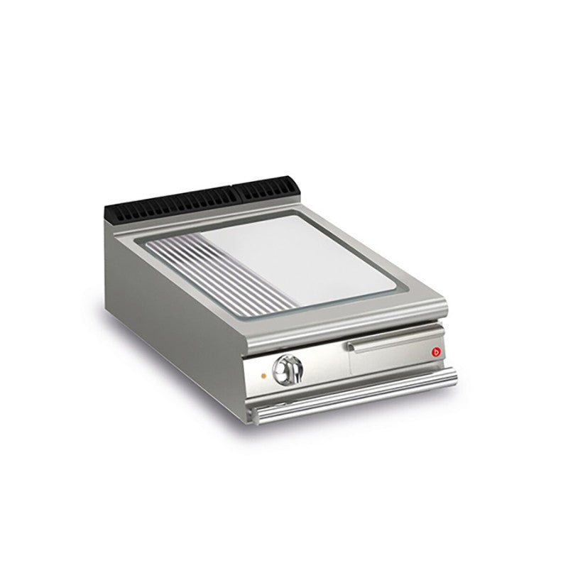 Plancha 1/3 rainurée électrique avec revêtement chrome brossé - 505 x 490 mm - Gamme QUEEN 700 - Baron