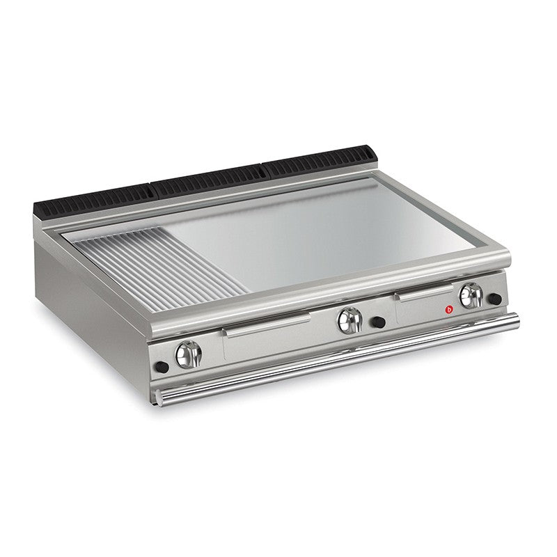 Plancha 1/3 rainurée gaz avec revêtement AISI 430 - Largeur 1200 mm - Gamme QUEEN 700 - Baron