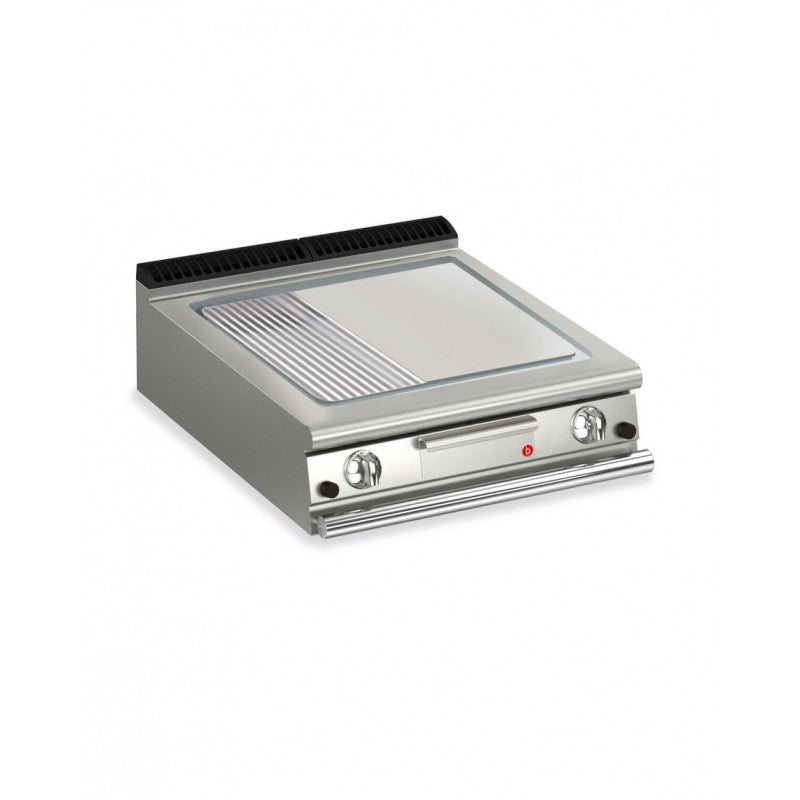 Plancha gaz - Plaque AISI 430 1/3 rainurée - Largeur 800 mm - Gamme QUEEN 900 - Baron