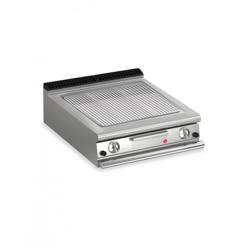 Plancha gaz - Plaque chrome dur rainurée - Largeur 800 mm - Gamme QUEEN 900 - Baron