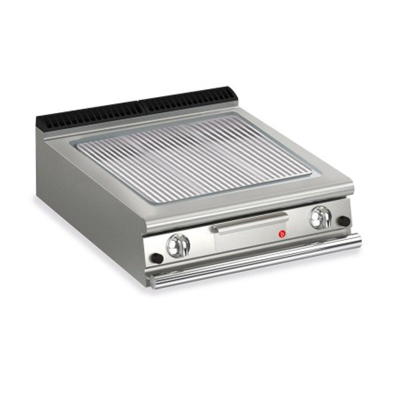 Plancha rainurée gaz avec revêtement chrome brossé - 705 x 660 mm - Gamme QUEEN 900 - Baron