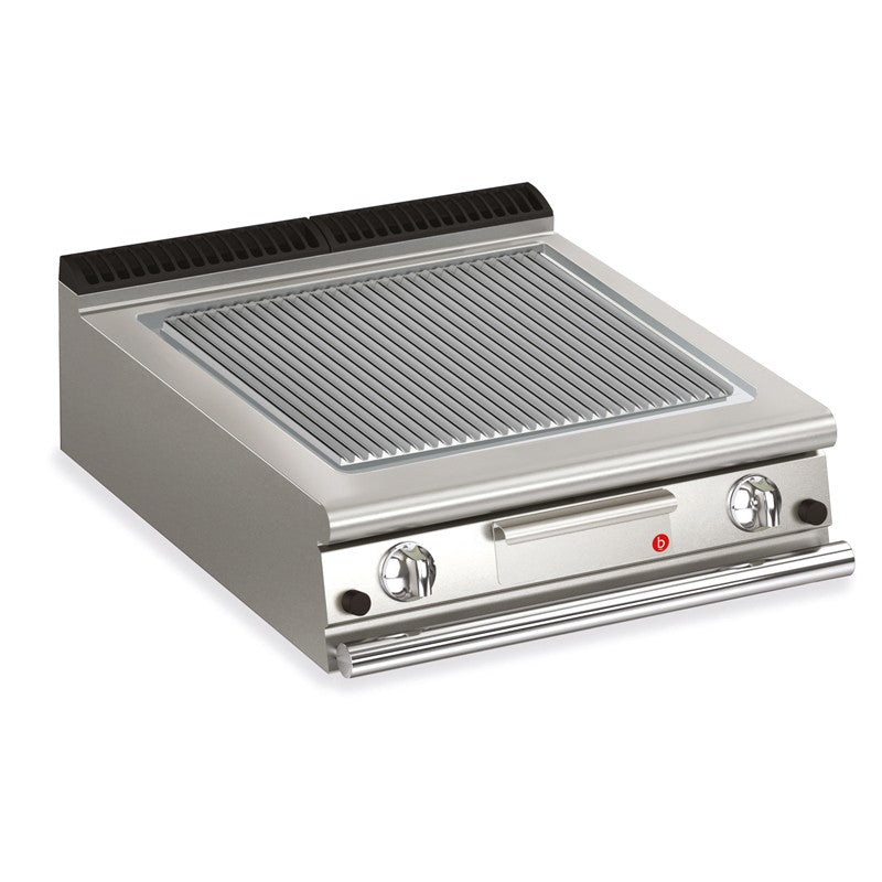 Plancha rainurée GAZ - Revêtement chrome brossé - LARG. 800 MM - Baron