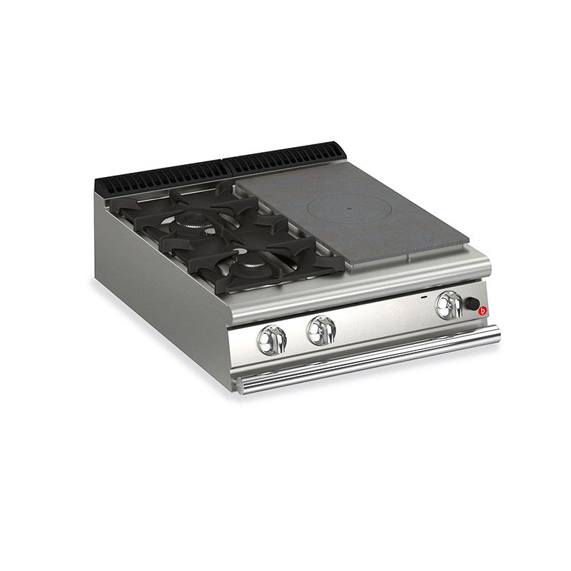 Plaque de cuisson - Top 2 feux vifs gaz + 1/2 plaque coup de feu - Gamme QUEEN 700 - Baron
