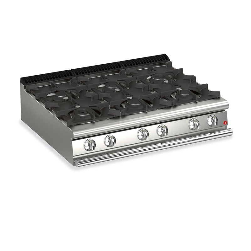 Plaque de cuisson - Top 6 feux vifs gaz - Gamme Queen 900 - Puissance totale absorbée 38.4 KW - Nosem