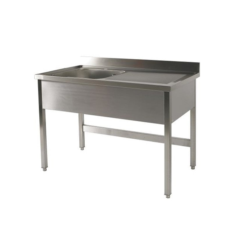 Plonge inox 1 bac - Egouttoir à droite - L 1200 x P 700 mm - Piètement simple - Nosem